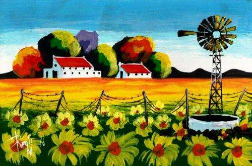 Beautiful acrylic painting by artist Regis Manje titled Bethal Farm II