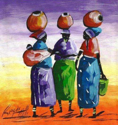 Beautiful acrylic painting by artist Regis Manje titled Conversations