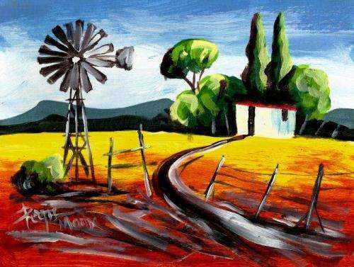 Beautiful acrylic painting by artist Regis Manje titled Rural farm