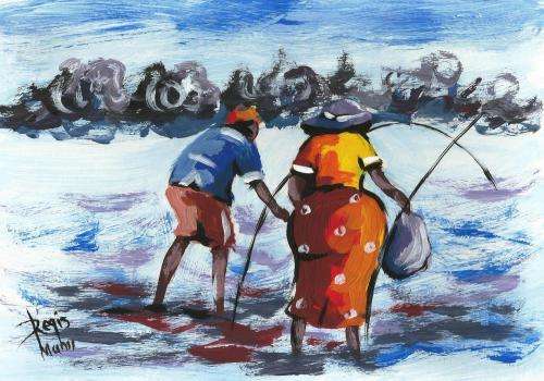 Wonderful painting by talented artist Regis Manje titled Fishing in the River
