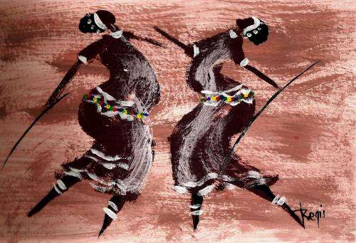 Wonderful painting by artist Regis MAnje titled Tribal Dancers II