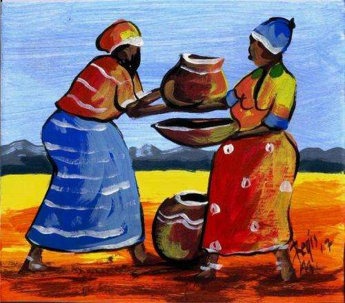 Wonderful painting by artist Regis Manje titled Preparing food II