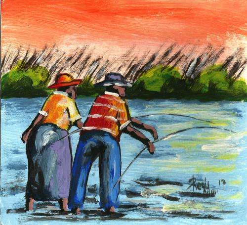 Stunning painting by Regis Manje titled River fishing II