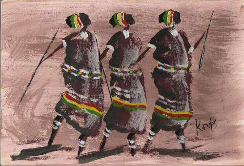 Beautiful painting by artist Regis Manje titled Tribal dancers