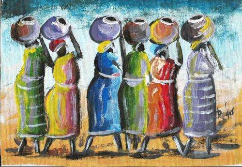 Beautiful painting by artist Regis Manje titled Off to the Market