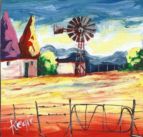 Beautiful painting by artist Regis Manje titled Rural farm