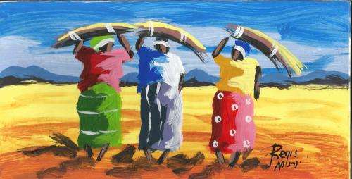 Beautiful painting by artist Regis Manje titled Harvesting Wheat