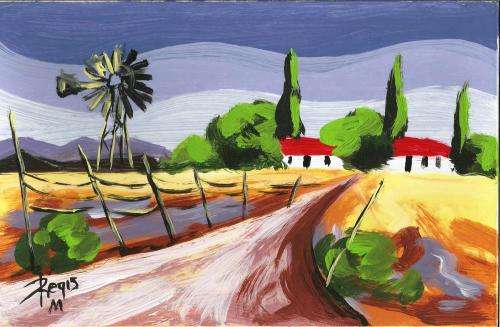 Beautiful painting by artist Regis Manje titled Grahamstown farm