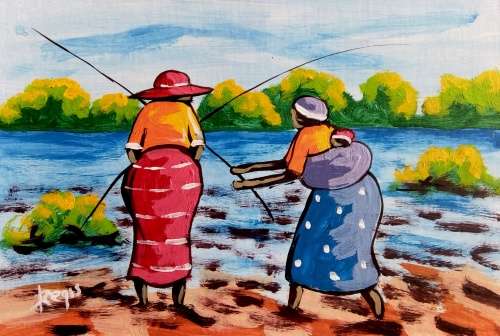 Beautiful painting by Regis Manje titled Woman Fishing