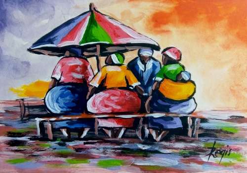 Beautiful painting by Regis Manje titled Friends meeting