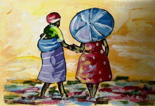 Beautiful painting by Regis Manje titled Ladies shopping