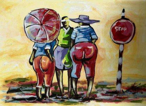 Beautiful painting by Regis Manje titled Ladies chatting