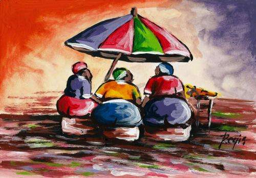 Beautiful acrylic painting by artist Regis Manje titled Vendors