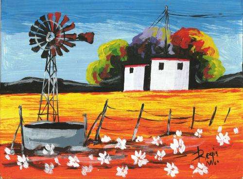 Beautiful acrylic painting by artist Regis Manje titled Rural living