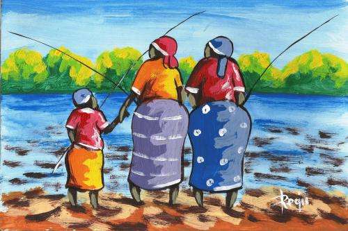 Beautiful acrylic painting by artist regis Manje titled Family fishing