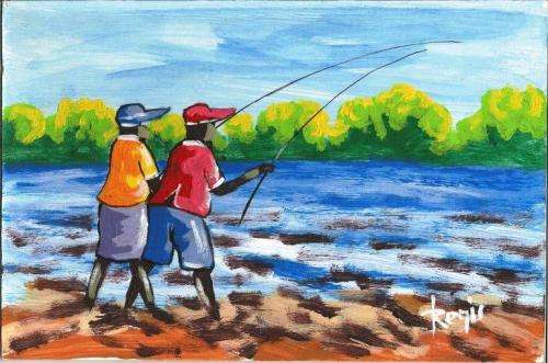 Beautiful acrylic painting by artist Regis Manje titled Fishers