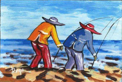 Beautiful acrylic paintig by artist Regis Manje titled At the dam