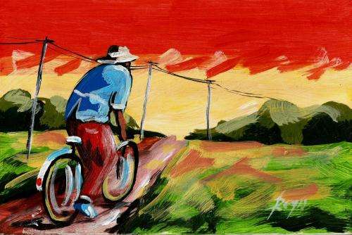 Stunning painting by artist Regis Manje titled Riding home