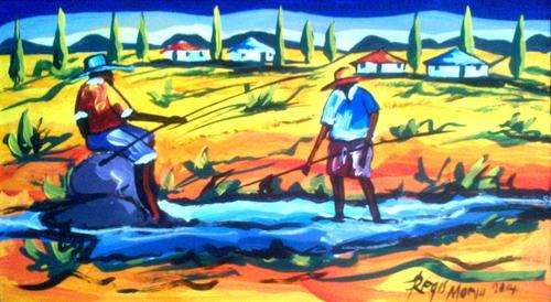Beautiful acrylic painting by artist Regis Manja titled- Rural Landscape