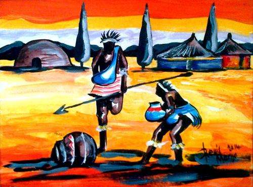 Beautiful acrylic painting by artist Regis Manja titled- Traditional Ceremony Free Shipping