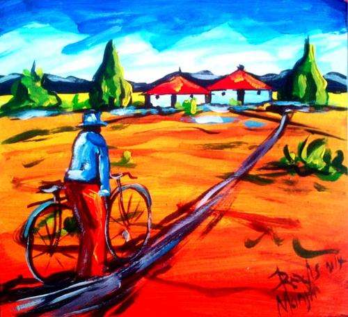 Beautiful acrylic painting by artist Regis Manja titled- Tired from work