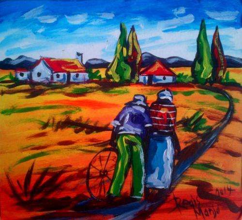 Beautiful acrylic painting by artist Regis Manja titled- The Lovers