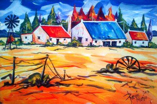 Beautiful acrylic painting by artist Regis Manja titled- Farmhouse II