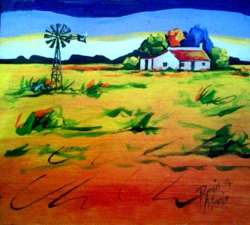 Beautiful acrylic painting by artist Regis Manja titled- Rural landscape 1
