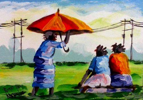 Beautiful acrylic painting by artist Regis Manja titled- Sunday walk
