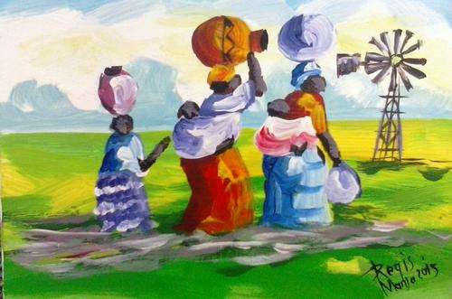 Beautiful acrylic painting by artist Regis Manja titled- Home after work