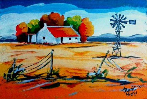 Beautiful acrylic painting by artist Regis Manja titled- Farm Landscape