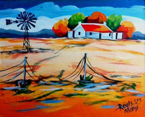 Beautiful acrylic painting by artist Regis Manja titled- Old Farm