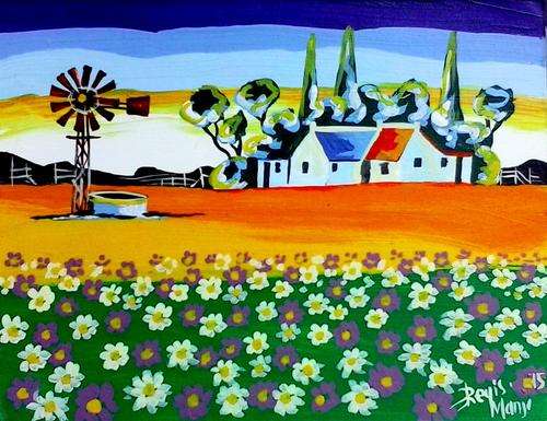 Beautiful acrylic painting by artist Regis Manja titled-  Farm Life  Free Shipping