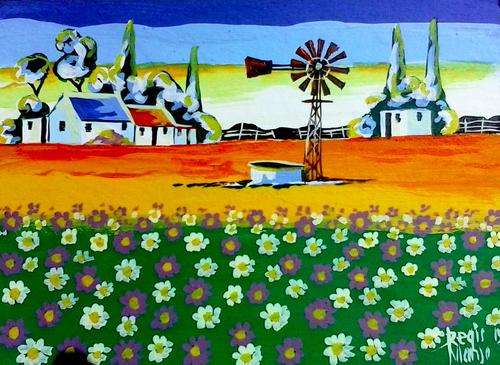 Beautiful acrylic painting by artist Regis Manja titled- Shamva Farm Free Shipping!!!!
