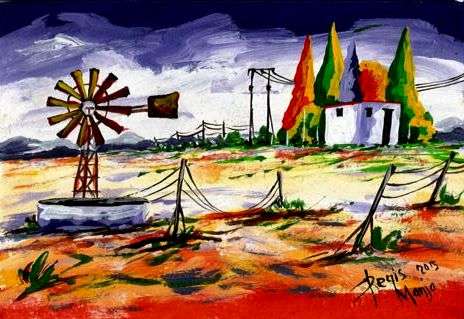 Beautiful acrylic painting by artist Regis Manja titled- Old Farm