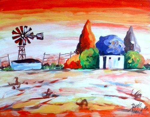 Beautiful acrylic painting by artist Regis Manja titled- Farm landscape II
