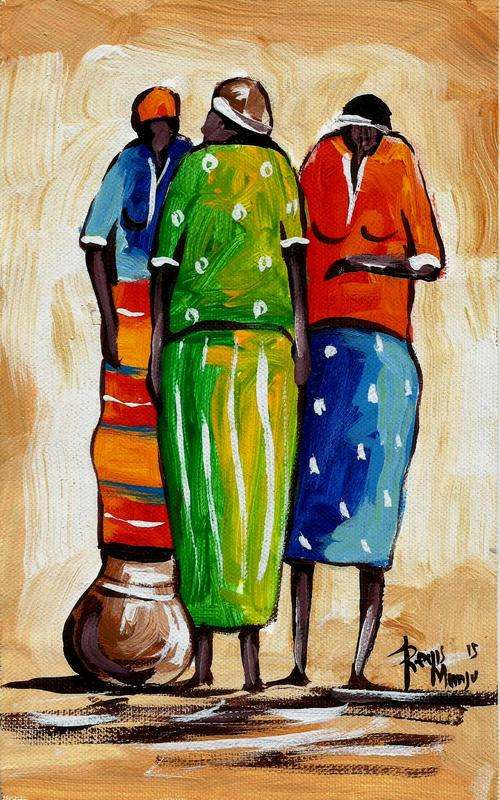 Beautiful acrylic painting by artist Regis Manja titled- The Gossipers