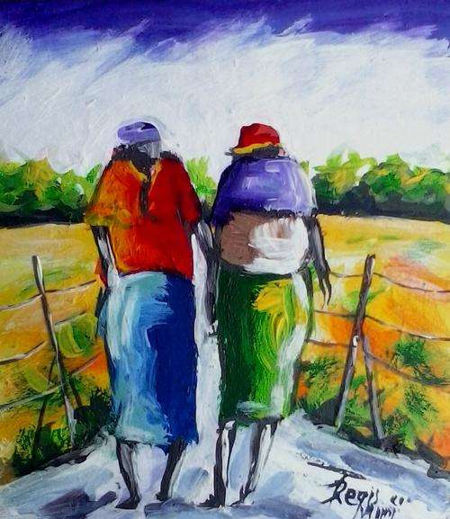 Beautiful acrylic painting by artist Regis Manja titled- Gossip