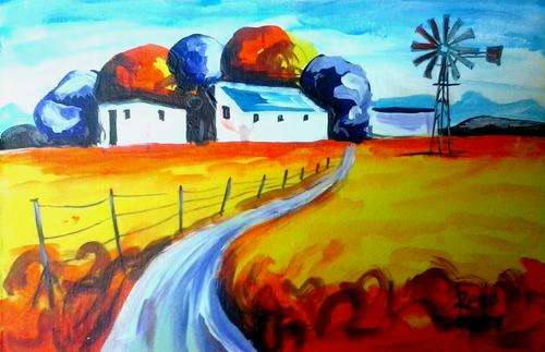 Beautiful acrylic painting by artist Regis Manja titled- Farm in Ficksburg