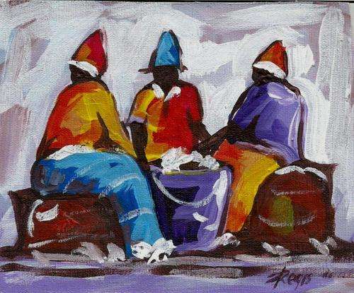 Beautiful acrylic painting by artist Regis Manja titled- Selling Veggies II