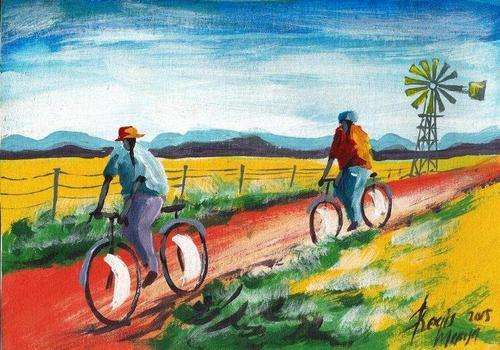 Beautiful acrylic painting by artist Regis Manja titled- Going to the Market