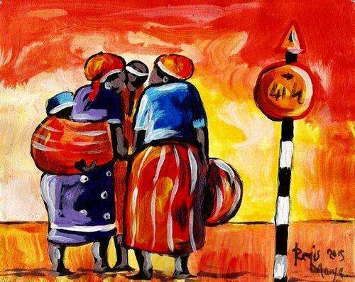 Beautiful acrylic painting by artist Regis Manja titled- In town