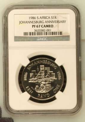$$$ 1986 JOHANNESBURG ANNIVERSARY Silver R1 Graded by NGC. $$$