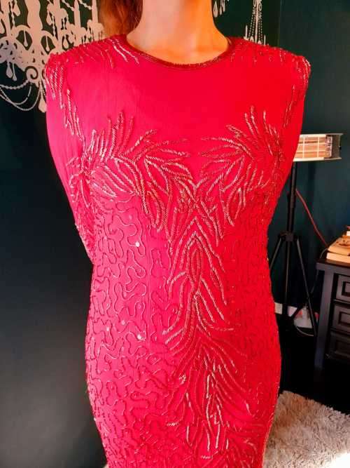 Red beaded evening dress