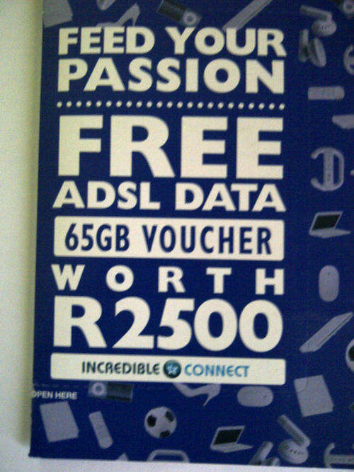 65 GB ADSL Data Bundle Worth R 2500 - Free Shipping
