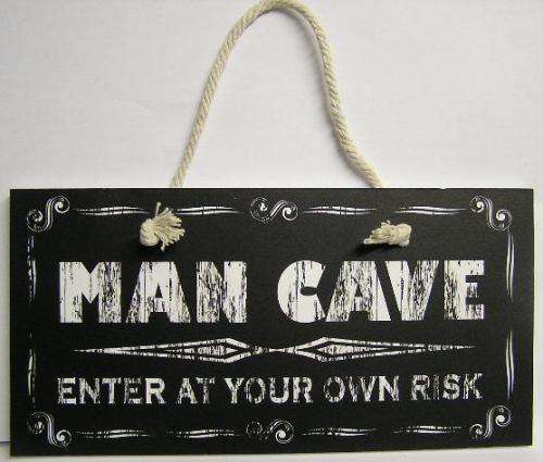 Perspex sign plaque Garage Man Cave Hobby room Office "Man Cave - Enter At Your Own Risk" 23 x 11,5