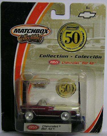 Matchbox Diecast Model Car 50th Anniv Collectible Chevy Chevrolet Bel Air 1955 1/64 scale new in pac