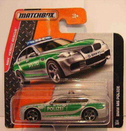 Matchbox Diecast Model Car 2015 53 / 120 BMW M5 M 5 Police "Polizei" Heroic Rescue 1/64 scale