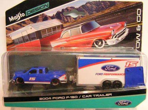 Maisto Diecast Model Car Tow & Go Ford F 150 F150 Pickup 2004 & Car Trailer No 15 1/64 scale new