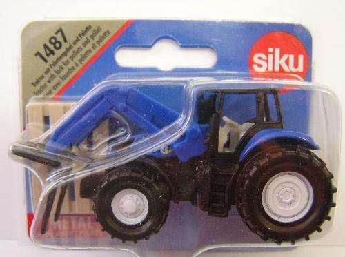 SIKU Diecast Model 1487 New Holland Tractor with pallet fork + pallet accessory 1/87 scale new in pa